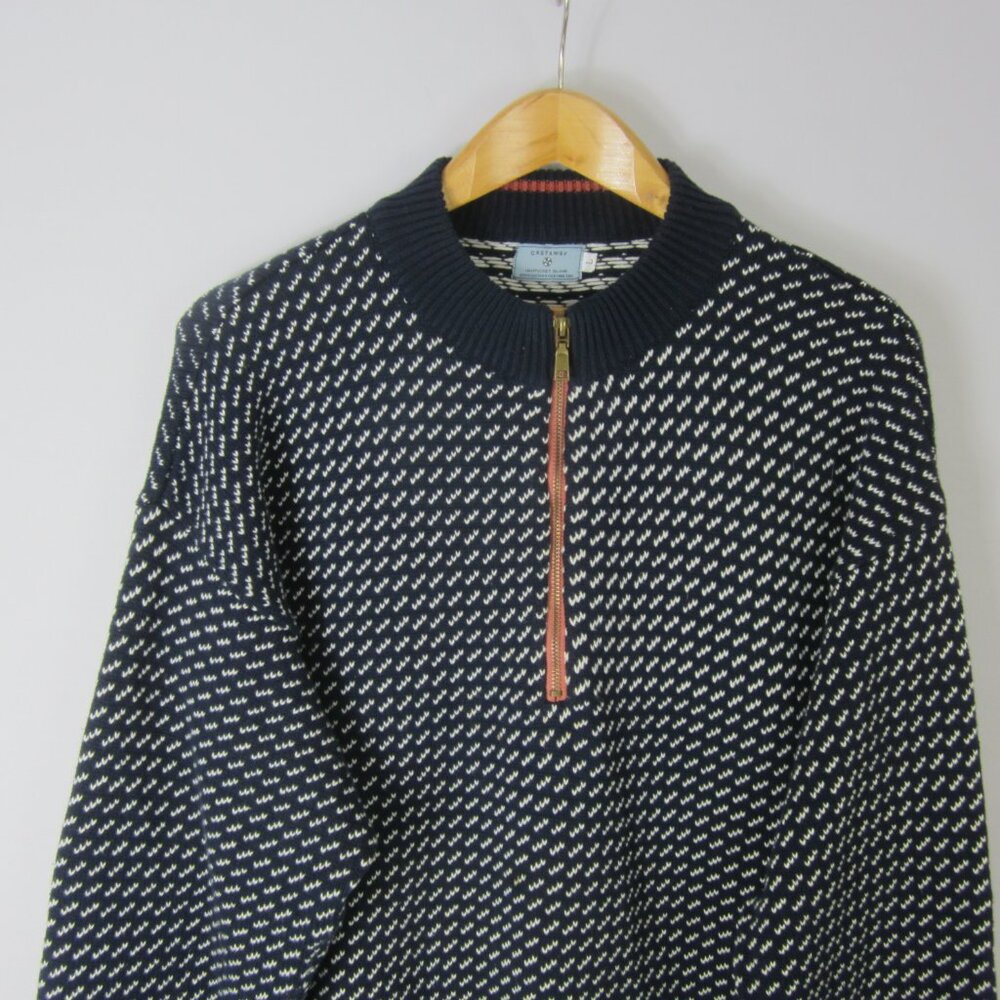 Castaway Nantucket Island Men L Navy Blue  Birdseye Sweater 1/4 Zip Pullover - Picture 5 of 8